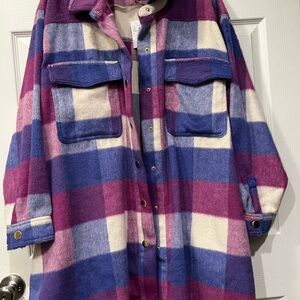 NWT Plaid Women's Shacket Jacket in Fuscia and blue. 3X